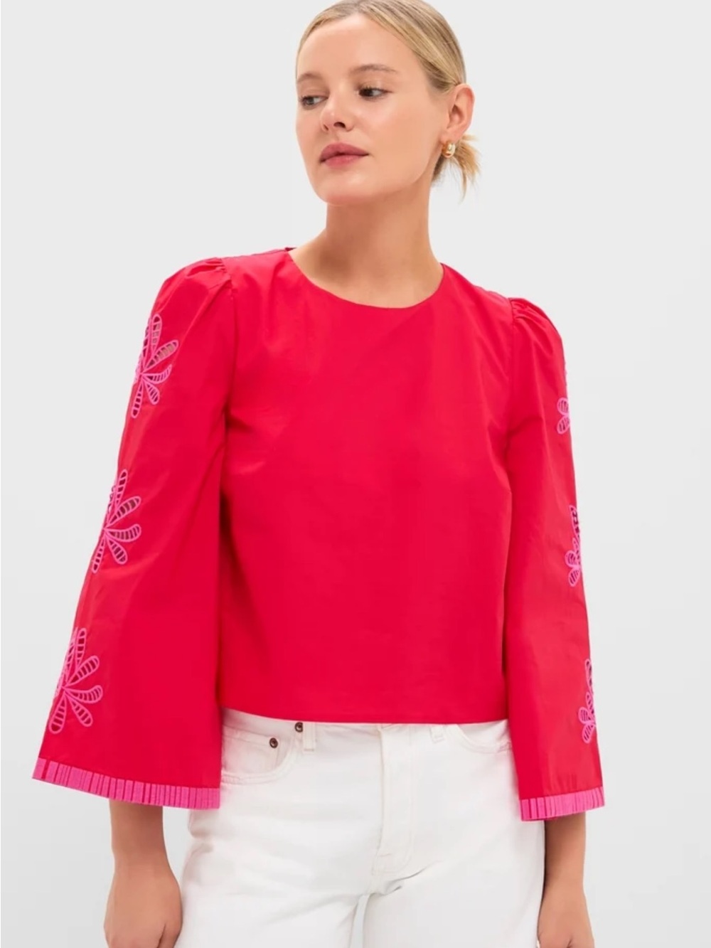 Bright Pink Embroidered Long-Sleeve Blouse